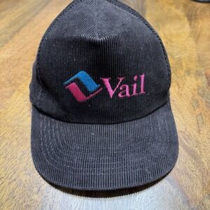 Vintage Vail Colorado Corduroy Hat Cap Dark Black Embroidered